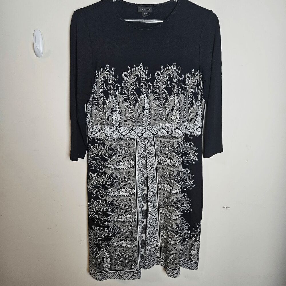 J. Jill Wearever Collection Pullover 3/4 Sleeve Knee Length Paisley Print Dress